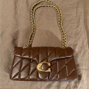 Coach Tabby Brown Quilted Leather Shoulder Bag with Gold Chain